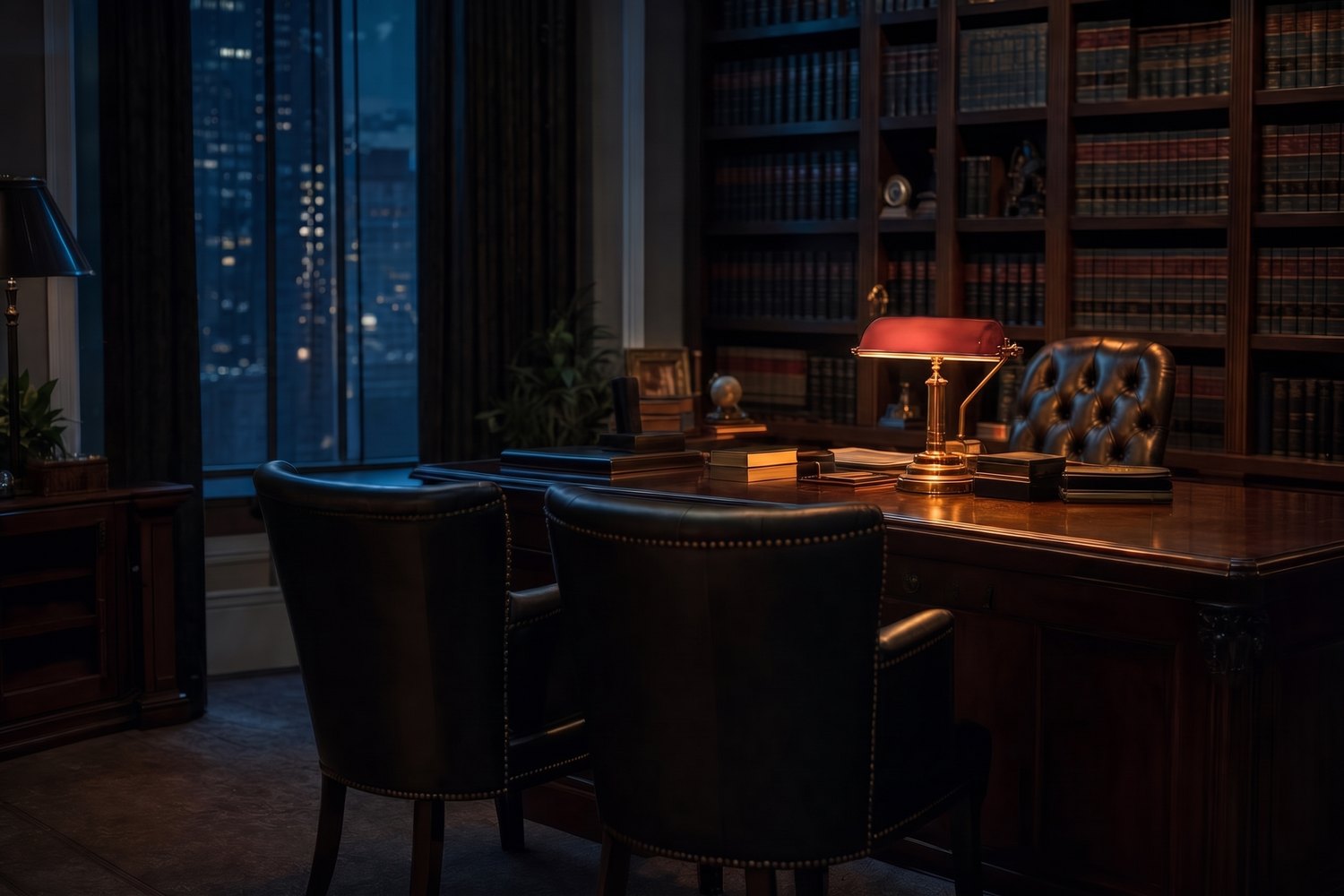 Private law office consultation room at night